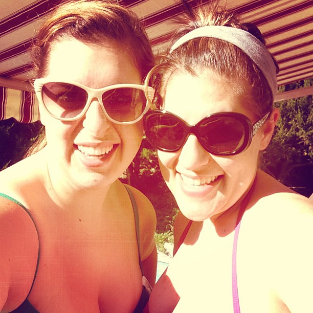 sisters poolside