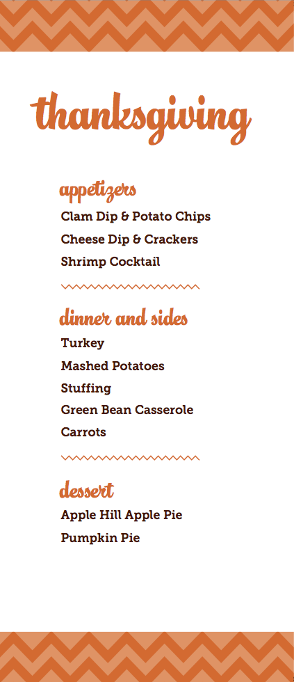 2013 Thanksgiving Menu