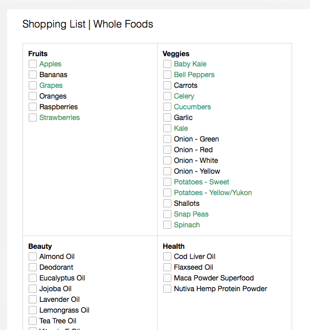 Sample of my Whole Foods shopping list in Evernote #thelovelygeek