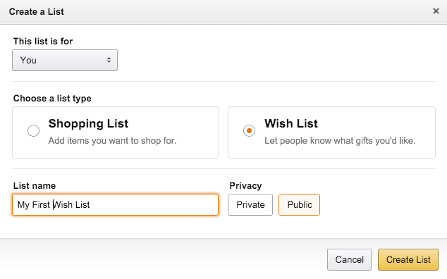 Step 2 - Create your wish list