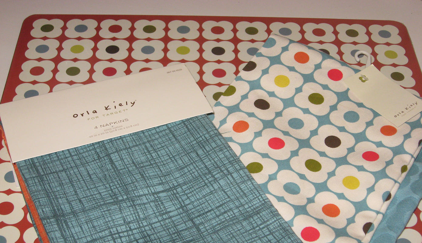Orla Kiely napkins, towels, and placemat from Target