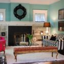 Turquoise Living Room with Striped Sofa
