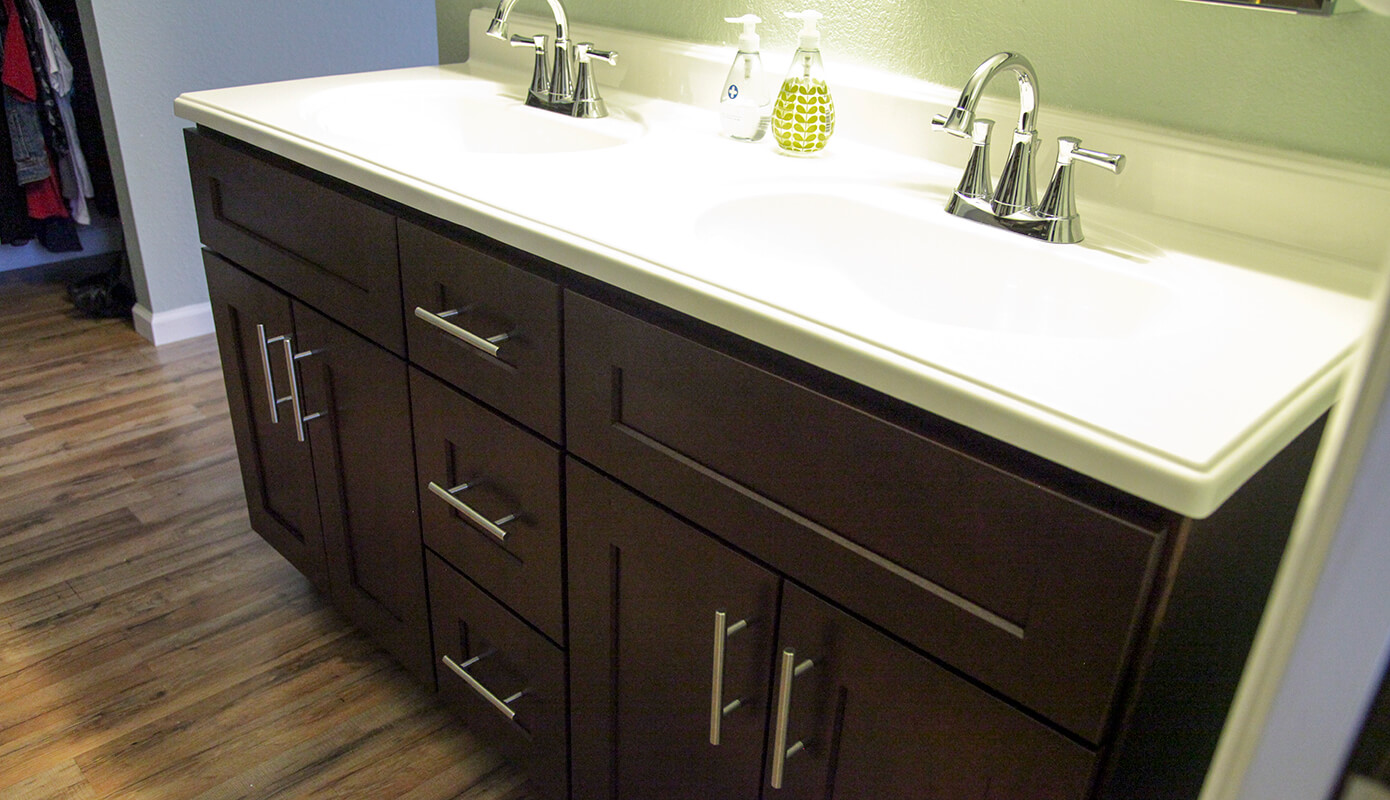 New vanity and handles in the master bathroom