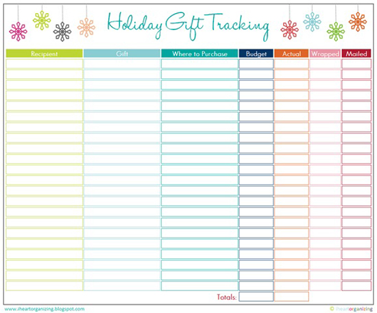 Holiday Gift Tracking from iHeart Organizing