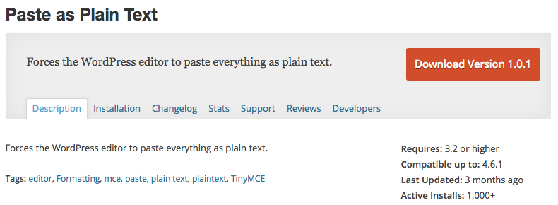 Paste As Plain Text WordPress Plugin