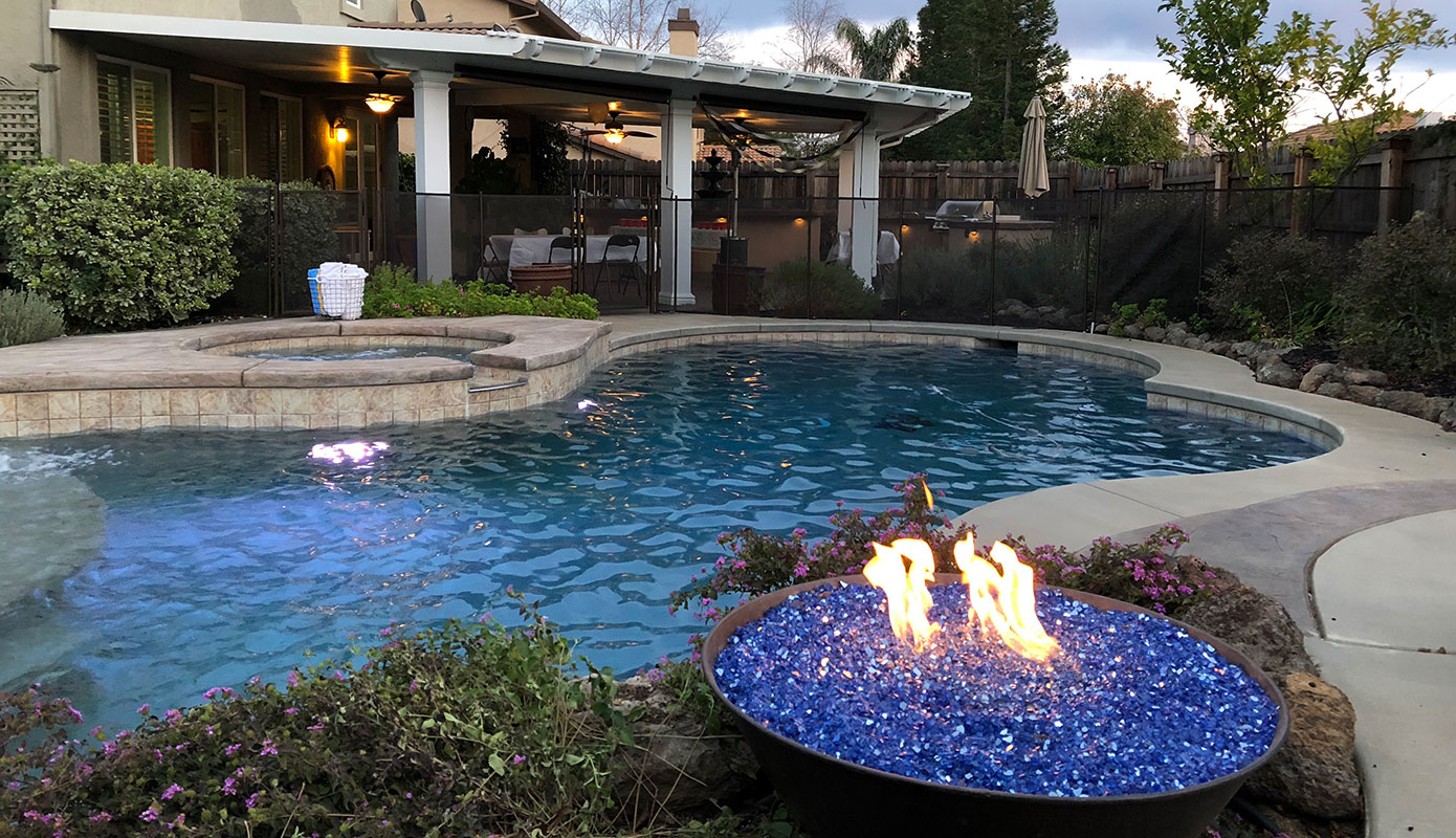 Pool, Spa, and Fire Bowl all lit up #thelovelygeek