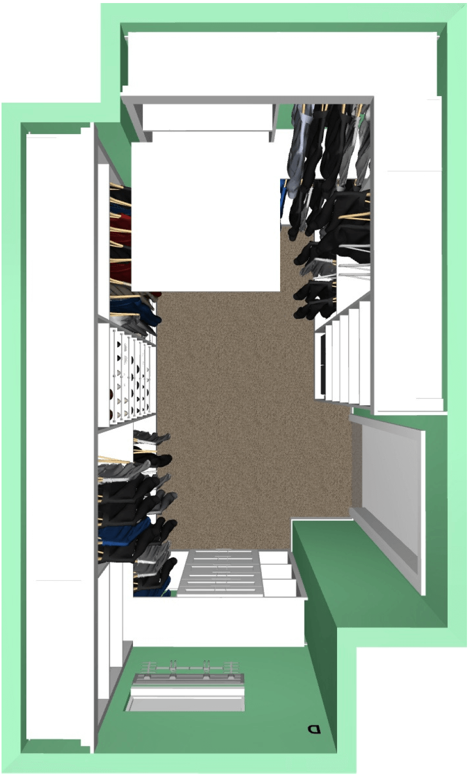 Birdseye view of our Master Closet from CA Closets